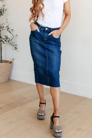 Marcy High Rise Denim Midi Skirt - Fashion Are Us 