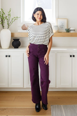 Petunia High Rise Wide Leg Jeans in Plum - Fashion Are Us 