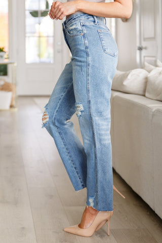 Nora High Rise Rigid Magic Destroy Slim Straight Jeans - Fashion Are Us 