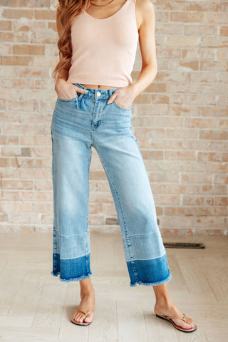 Olivia High Rise Wide Leg Crop Jeans in Medium Wash - Fashion Are Us 