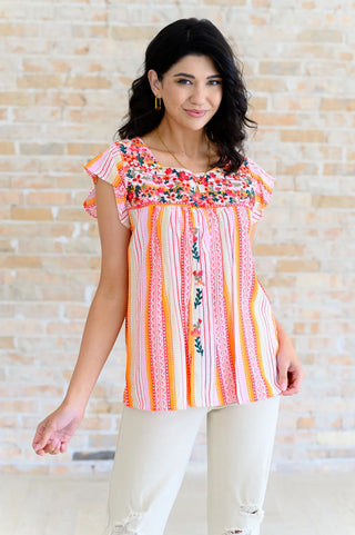 Orange Blossoms Flutter Sleeve Blouse - Fashion Are Us 