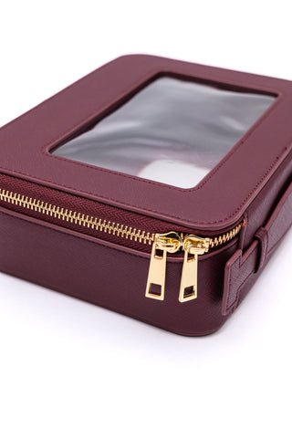 PU Leather Travel Cosmetic Case in Wine - Fashion Are Us, LLC