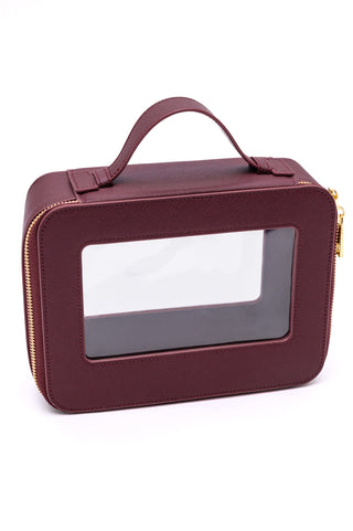 PU Leather Travel Cosmetic Case in Wine - Fashion Are Us, LLC