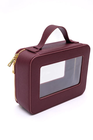 PU Leather Travel Cosmetic Case in Wine - Fashion Are Us, LLC