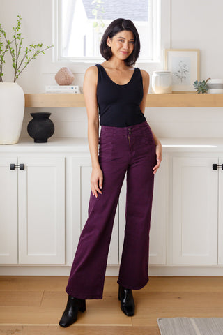 Petunia High Rise Wide Leg Jeans in Plum - Fashion Are Us 