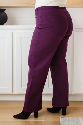 Petunia High Rise Wide Leg Jeans in Plum - Fashion Are Us 