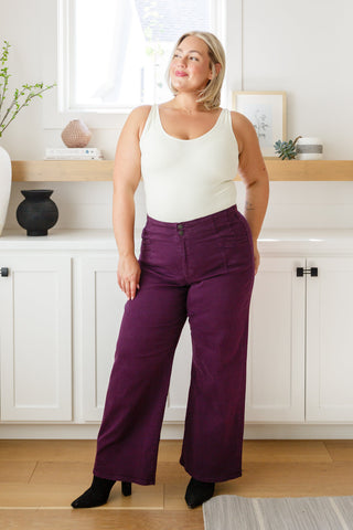 Petunia High Rise Wide Leg Jeans in Plum - Fashion Are Us 