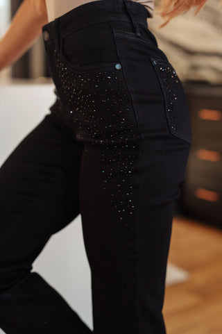 Reese Rhinestone Slim Fit Jeans in Black - Fashion Are Us 