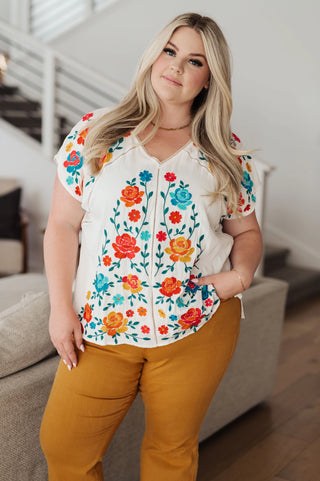 Rose Garden Embroidered Blouse - Fashion Are Us 