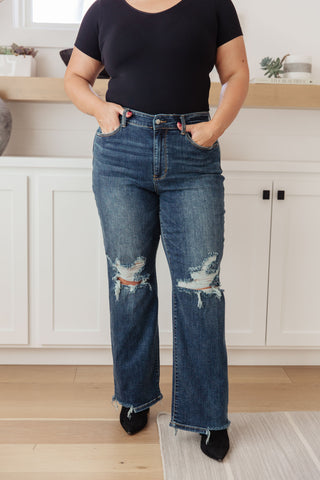 Rose High Rise 90's Straight Jeans in Dark Wash - Fashion Are Us, LLC