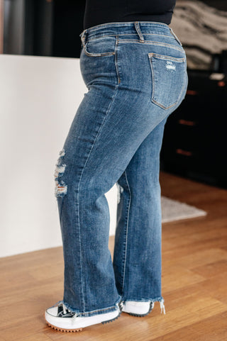 Rose High Rise 90's Straight Jeans in Dark Wash - Fashion Are Us, LLC