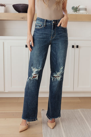 Rose High Rise 90's Straight Jeans in Dark Wash - Fashion Are Us, LLC