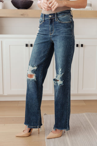 Rose High Rise 90's Straight Jeans in Dark Wash Ave Shops