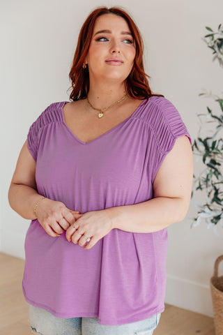 Ruched Cap Sleeve Top in Lavender - Fashion Are Us 