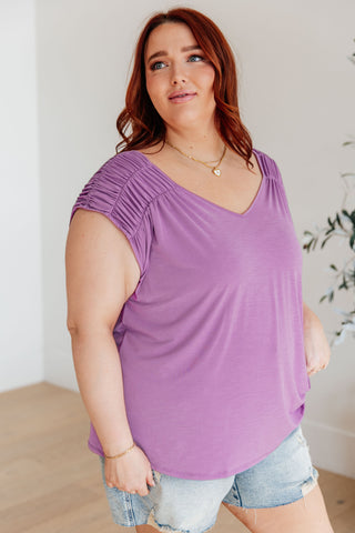 Ruched Cap Sleeve Top in Lavender - Fashion Are Us 