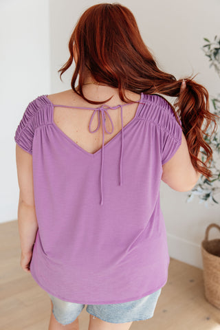 Ruched Cap Sleeve Top in Lavender - Fashion Are Us 