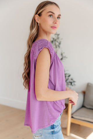 Ruched Cap Sleeve Top in Lavender - Fashion Are Us 