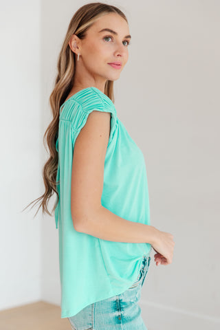 Ruched Cap Sleeve Top in Neon Blue - Fashion Are Us, LLC