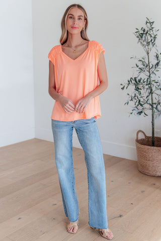 Ruched Cap Sleeve Top in Neon Orange - Fashion Are Us 