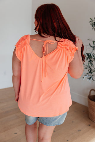 Ruched Cap Sleeve Top in Neon Orange - Fashion Are Us 