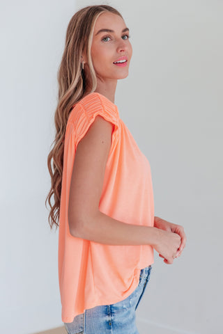 Ruched Cap Sleeve Top in Neon Orange - Fashion Are Us 