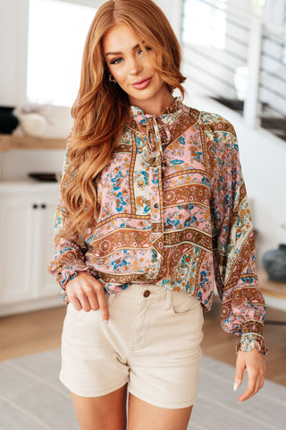 Show and Tell Mixed Print Peasant Blouse - Fashion Are Us 