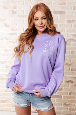 Stay Delulu Scuba Sweatshirt Periwinkle - Fashion Are Us 