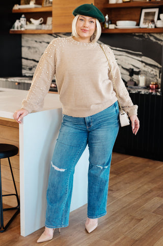 String Me Along Pearl Accent Sweater - Fashion Are Us 