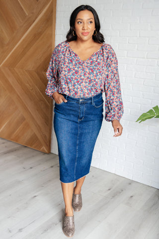 Sunday Brunch Blouse in Denim Floral Ave Shops