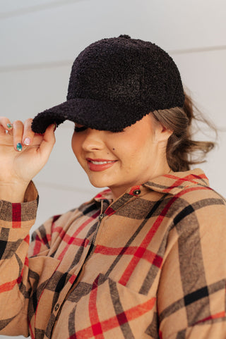 Lyla Sherpa Ball Cap in Black - Fashion Are Us 