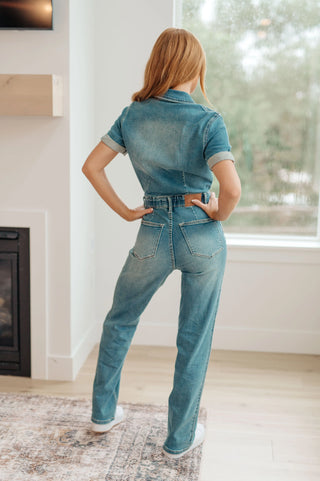 Sylvia Short Sleeve Denim Jumpsuit Ave Shops