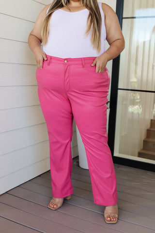 Tanya Control Top Faux Leather Pants in Hot Pink - Fashion Are Us, LLC