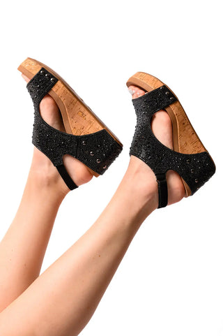 Ashley Wedge Sandals in Black Rhinestone Ave Shops