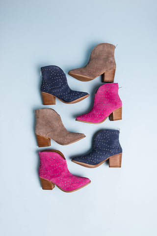 Twilight Studded Heeled Ankle Boot in Magenta Ave Shops