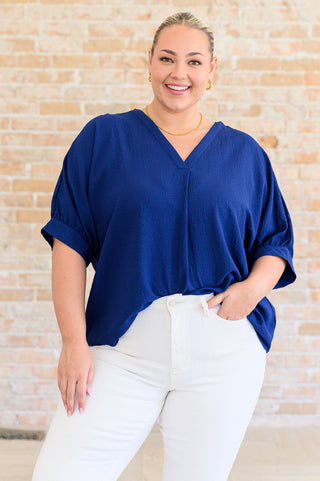 Up For Anything V-Neck Blouse in Navy - Fashion Are Us, LLC