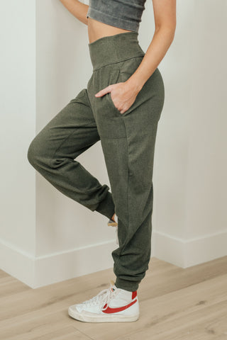 Where Are You High Rise Joggers in Olive - Fashion Are Us 