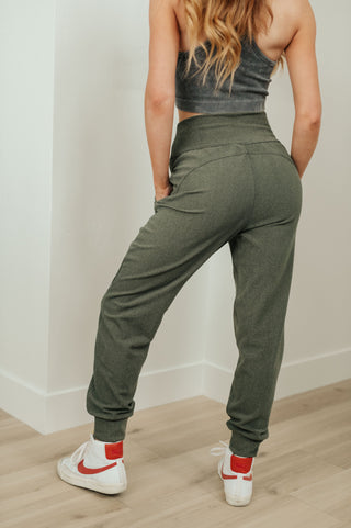 Where Are You High Rise Joggers in Olive - Fashion Are Us 