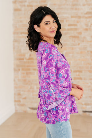 Willow Bell Sleeve Top in Lavender Paisley - Fashion Are Us 