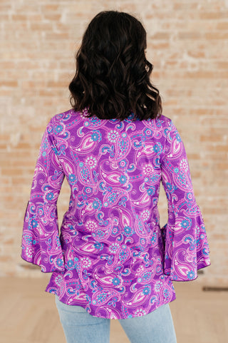 Willow Bell Sleeve Top in Lavender Paisley - Fashion Are Us 