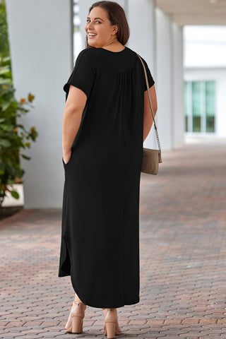 Plus Size V-Neck Short Sleeve Maxi Dress Trendsi