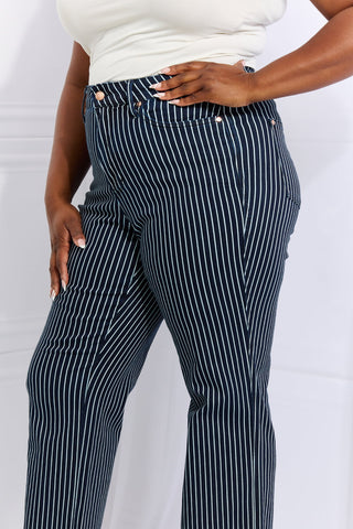 Judy Blue Cassidy Full Size High Waisted Tummy Control Striped Straight Jeans Trendsi