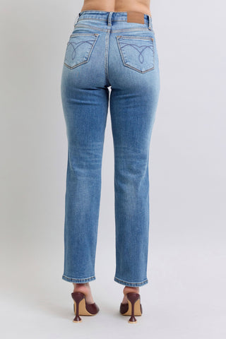 Judy Blue Full Size Run Vintage Wash Thermal Straight Jeans Trendsi