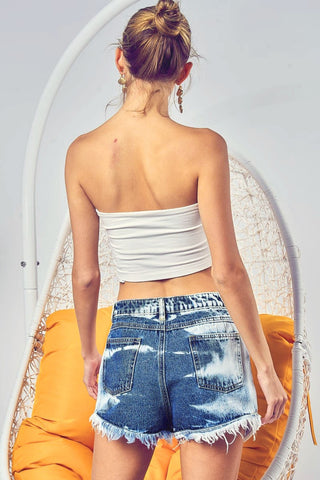 BiBi US Flag Theme Bleached Denim Shorts Trendsi