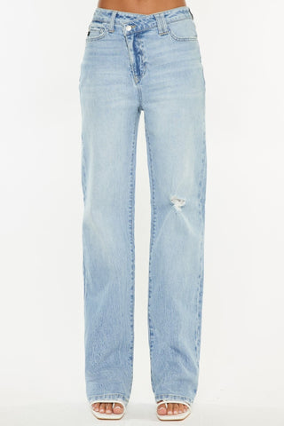 Kancan Distressed High Waist Straight Jeans Trendsi