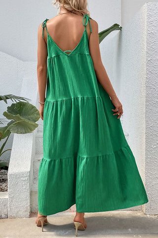 Perfee Tie-Shoulder Tiered Maxi Dress Trendsi