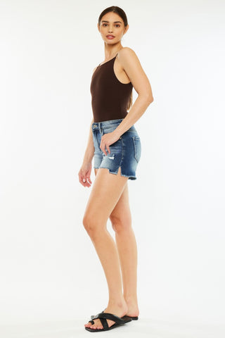 Kancan High Waist Raw Hem Denim Shorts Trendsi