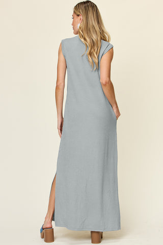 Double Take Full Size Texture Mock Neck Sleeveless Maxi Dress Trendsi