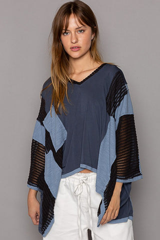 POL High-Low Contrast V-Neck Top Trendsi