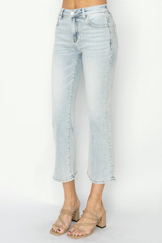 RISEN Full Size Mid Rise Cropped Flare Jeans Trendsi