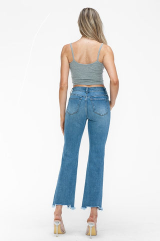 bytos Raw Hem Distressed Mid Rise Crop Jeans Trendsi